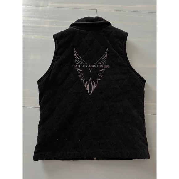 Harley-Davidson Black Quilted Velvet Vest Womens X-Small Eagle Graphic - Picture 1 of 6